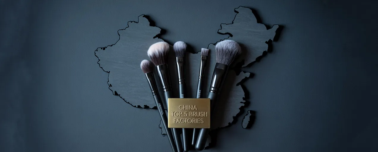 Premium makeup brushes displayed on a dark background, symbolizing best makeup brush manufacturers in China