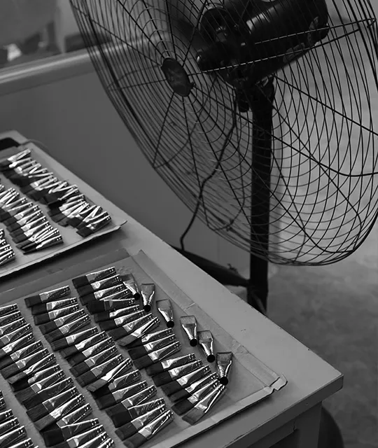 Air-drying makeup brushes after assembly