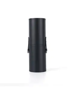 PU leather small makeup brush holder cup, black cylinder design, perfect for organizing and carrying beauty tools.