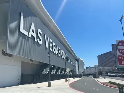 Las Vegas Convention Center exterior during 2023 Cosmoprof North America Beauty Expo.