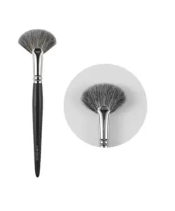 Feature image of Ainochi S6141 medium fan powder brush head close-up, fluffy blue squirrel fan powder brush detail for loose powder diffusion