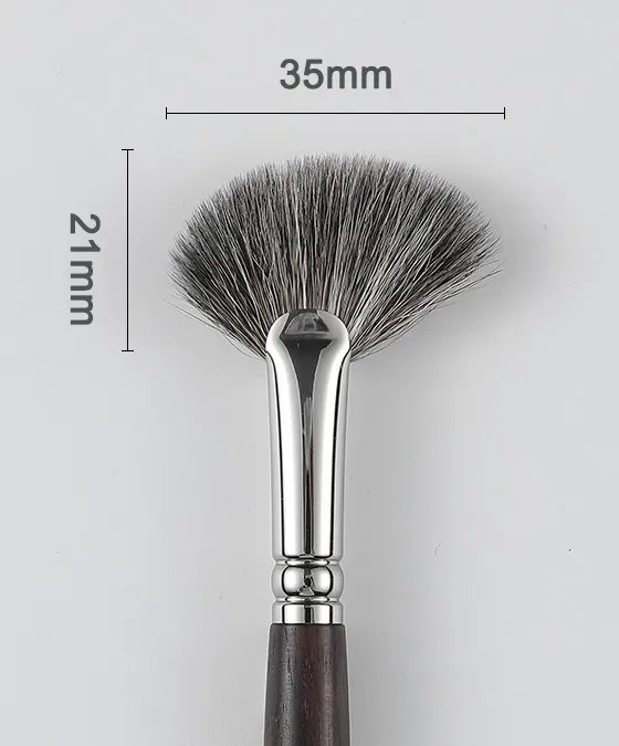 Ainochi S6412 angled fan highlighter brush size chart 35mm wide, large blue squirrel fan highlighter brush for sweeping highlighter on high points